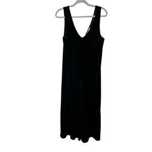 Molly Green Velvet Jumpsuit L Black V Neck Wide‎ Leg Sleeveless Holiday Gothic